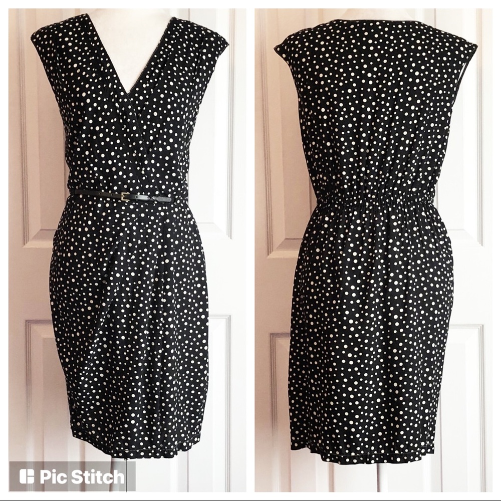 Max Studio Black & White Polka Dot Print Belted Mini Sheath Dress Small